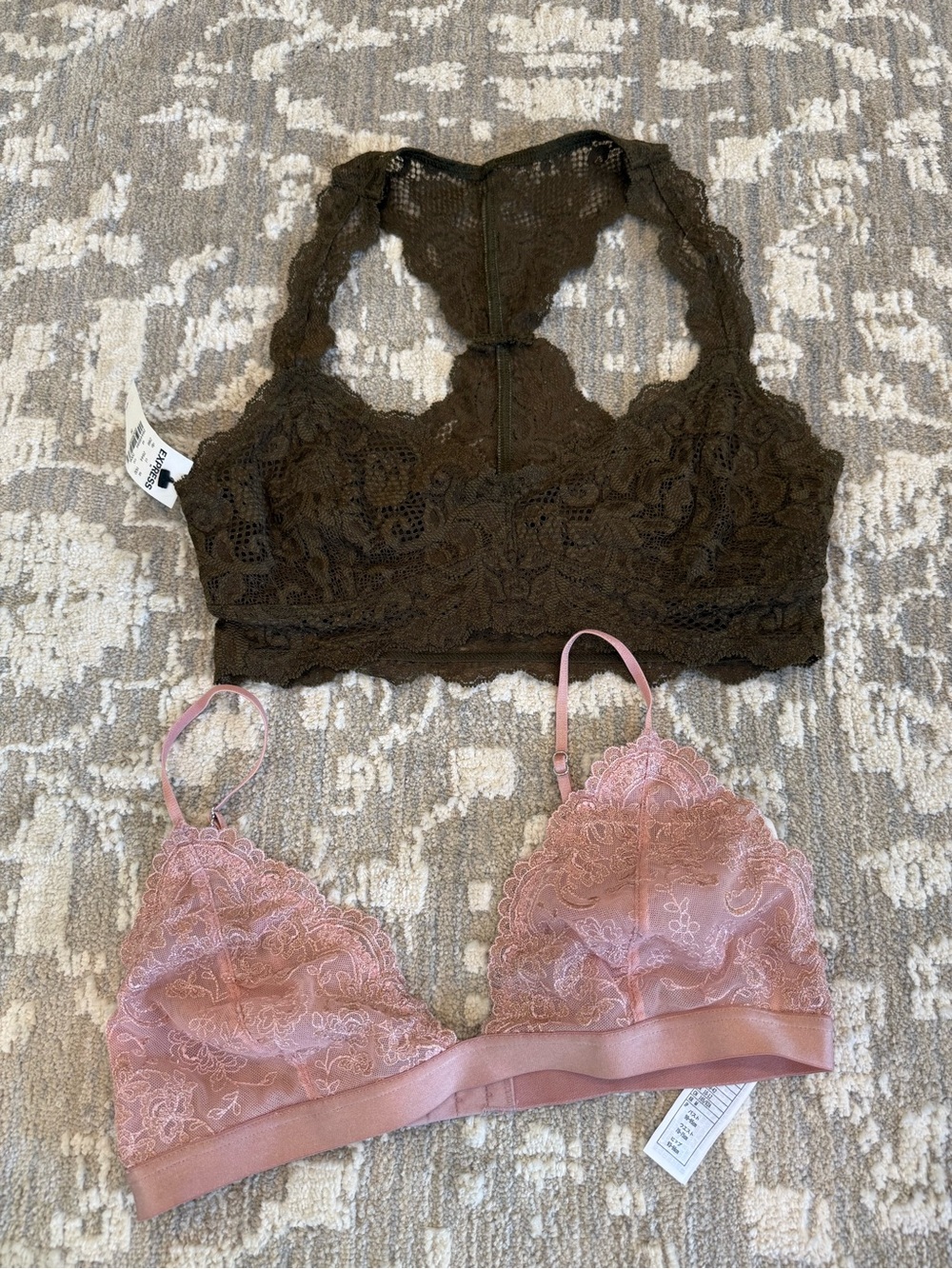 Express & F21 Lace Bralette Duo - Olive & Pink
